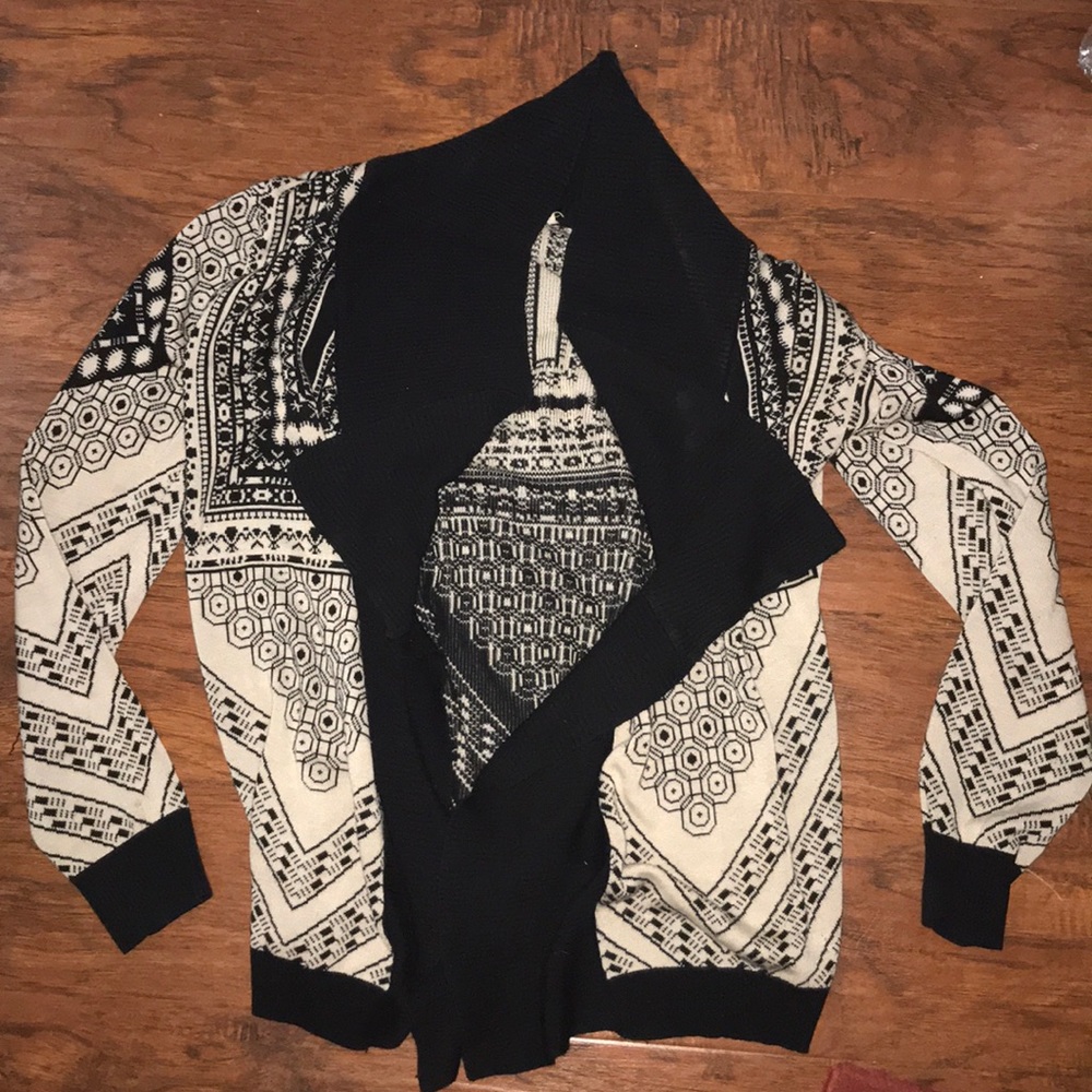 UO Cream and Black Loose Cardigan